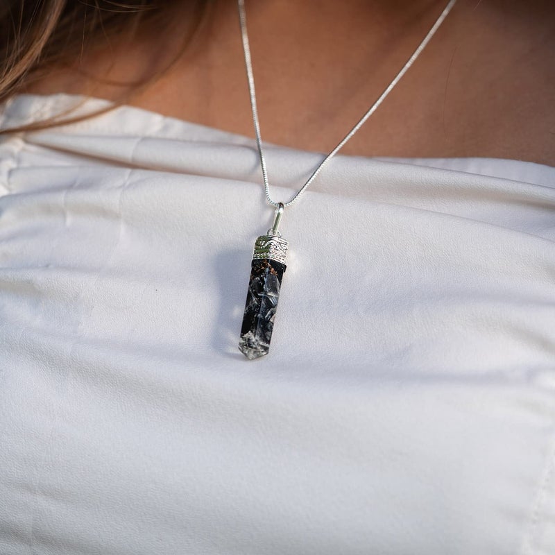 Ayana Wellness AYANA Piezo Black Tourmaline Necklace for Women - Hex Pencil Pendant with Bionized Black Tourmaline Crystals, Cho Ku Rei Reiki Charged Orgonite Chakra Protection Necklaces - Image 3
